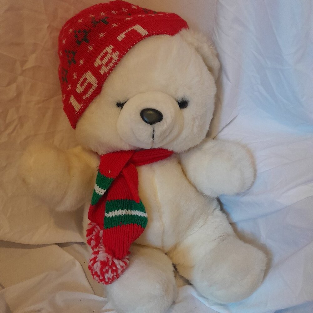 Vintage Retro 1987 K-Mart Christmas Teddy Bear Red scarf & Stocking Cap (#2)